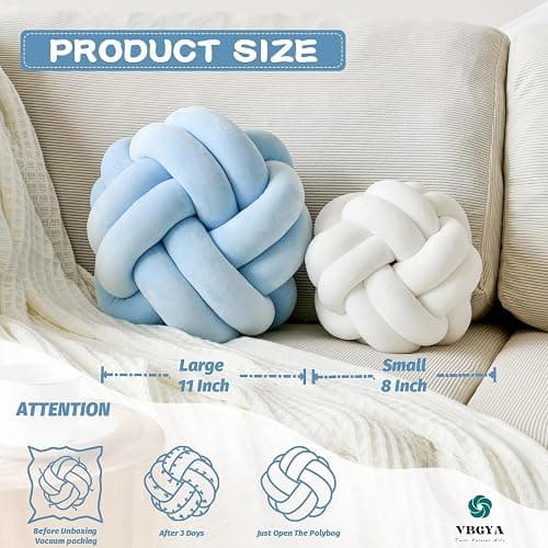 VBGYA Knot Pillow Ball, Soft Home Decorative Throw Pillows Cushion, Round Changeability Knotted Pillows, Modern Home Handmade Cushions for Bedroom, Sofa, Couch (8 Inch, Light Blue) - Light Blue - Small-8 Inch thumbnail 2