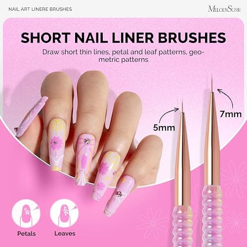 MelodySusie 5Pcs Nail Art Liner Brushes with Nail Brush Holder, Professional Gel Polish Painting Art Design Pen for Thin Long Lines, Tiny Details, Fine Drawing, Delicate Coloring Sizes 5/7/9/11/20mm thumbnail 3
