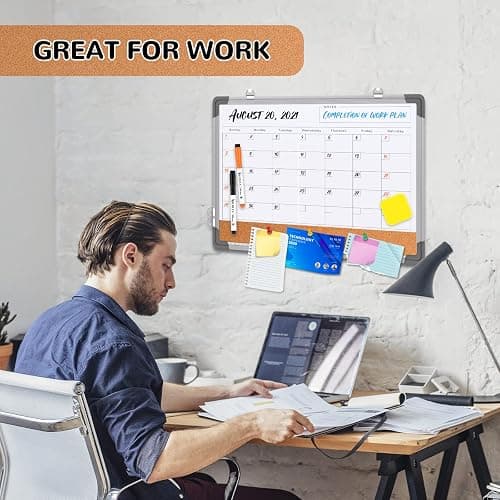 Monthly Calendar Whiteboard Dry Erase Cork Board Combination for Wall, 17"x13" Magnetic Dry Erase Board, Double-Sided White Board, Portable Board for Office, Kitchen, Planning, Memo, School, Home thumbnail 2