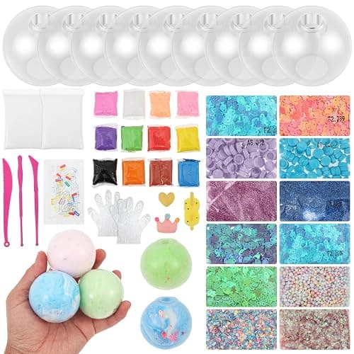 DIY Stress Ball Making Kit, Easy DIY- 9 TPR Skins, 12 Colors Light Clay, Round Building Blocks Complete Squishy Maker Kit with Various Fillers, Handmade Squishy Stress Balls for Adult Office & Anxiety - Image 1