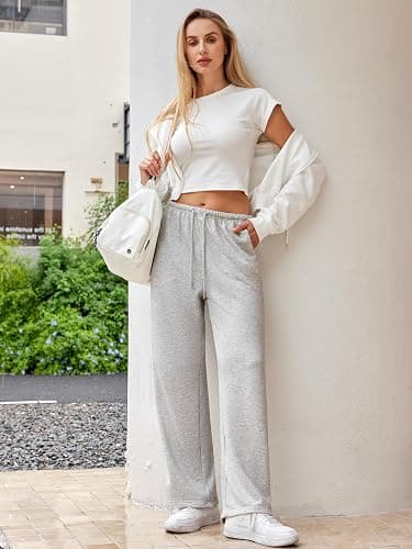JEKAOYI Wide Leg Sweatpants for Women High Waisted Baggy Sweat Track Pants Drawstring Casual Lounge Pants with Pockets thumbnail 3