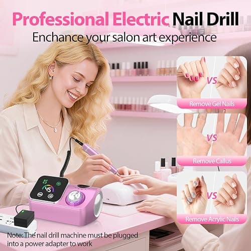 PYVOLA 45000RPM Professional Corded Nail Drill E-File Kit for Salon Home | LED Display; Low Noise; Ideal for Shaping, Removing & Polishing Acrylic & Gel; For Manicure Pedicure Nail Prep thumbnail 7