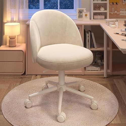EnHomee Vanity Chair with Wheels and Comfortable Back, Cute Armless Desk Chair with Adjustable Rolling Swivel for Home Office,Bedroom, White thumbnail 9