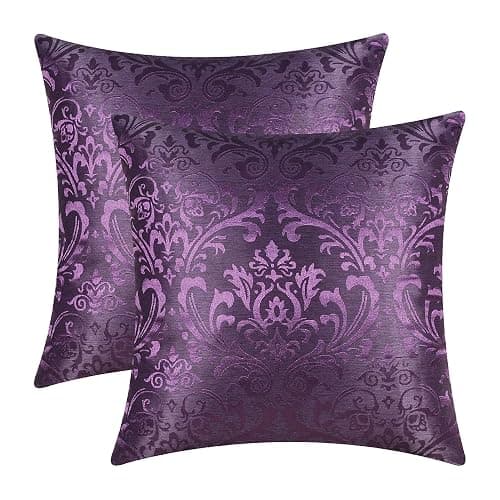 CaliTime Decorative Couch Throw Pillow Covers 16 X 16 Inches Deep Purple | Pack of 2, Vintage Damask Floral, Shining & Dull Contrast Cushion Cases for Sofa Bed Living Room Home - Image 1