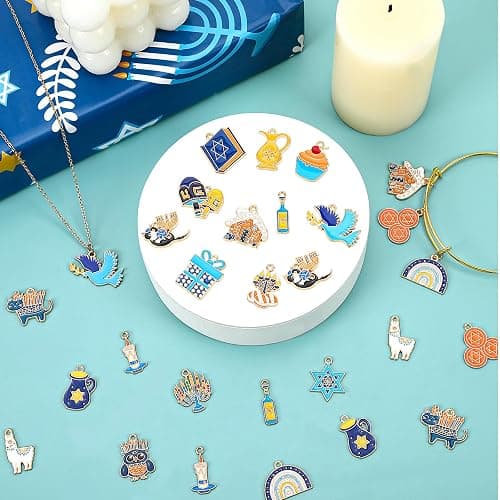 MARFOREVER 40 Pcs/20 Pairs Hanukkah Charms for Jewelry Making, Chanukah Blue White Enamel Charm Star of David Bangle Pendants for Bracelet Necklace Earrings Making Hanukkah Gift Decoration Accessories thumbnail 2