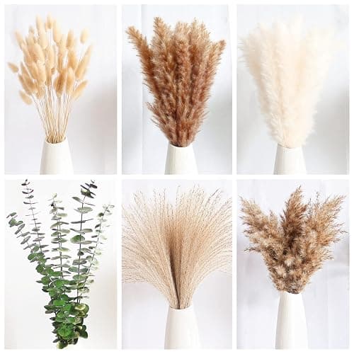 110 PCS of Boho Pampas Grass Decor, Naturally Dried Pompas, Bunny Tails Dried Flowers, and dried eucalyptus. Perfect for Weddings, Boho Party Decorations, and Table Decor. thumbnail 3