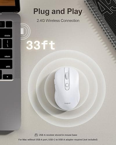 wegear USB Wireless Mouse for Laptop PC Mac, 2.4GHz Cordless Mouse-White | Ergonomic Portable Optical Computer Mice with 6 Buttons, 5-Level Adjustable 4000 DPI,24-Month Battery Life thumbnail 2