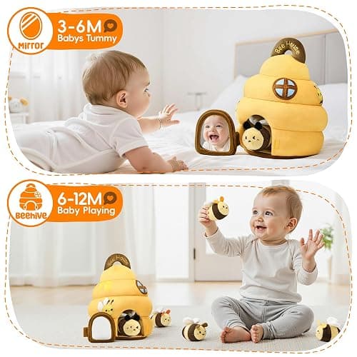 Baby Toys 6-12 Months - Beehive Infant Toy with 5 Sensory Bees Stuffed Animals, Crinkle, Rattle, Mirror & Music, Montessori Toys for 6 7 8 9 10 11 12 Month Old Baby Boys Girls Birthday Christmas Gift thumbnail 6