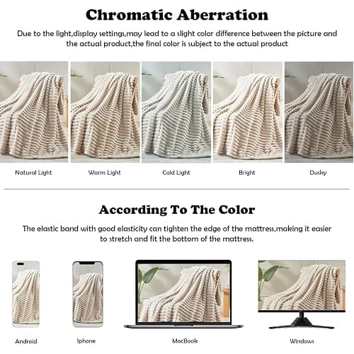 NEWCOSPLAY Super Soft Twin Blanket Linen Premium Silky Flannel Fleece 3D Ribbed Jacquard Lightweight Bed Blanket All Season Use (Linen Ribbed, Twin(60"x80")) thumbnail 6