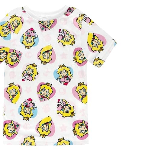 Princess Peach 4 Piece Pajama Set - Girls PJ Tight Fit Short Sleeve Shirt & Short, Soft Kids Sleepwear Set - Official License thumbnail 5