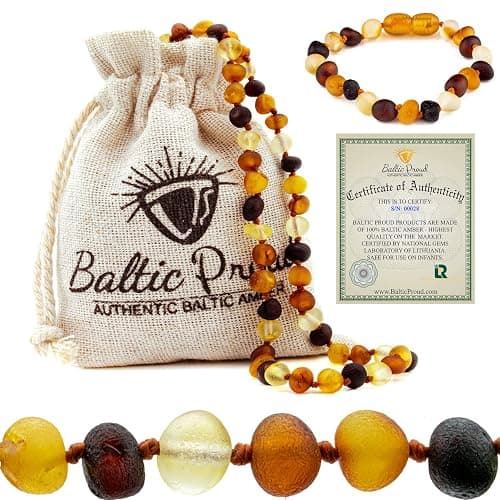 Baltic Proud Raw Amber Necklace and Bracelet Gift Set (Unisex Multi 12.5 Inches/5.5 Inches) - Certified Premium Quality Sea - Image 1