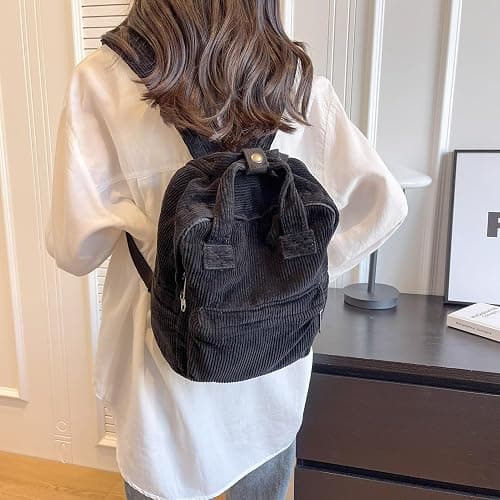 Makukke Small Corduroy Backpack Purse for Women - Vintage Mini Fashion Casual Aesthetic Backpack, Beige thumbnail 9