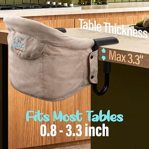 lulunemo Hook On High Chair, Portable & Foldable, Suitable for Family & Travel, Baby 6-36 Months, Khaki thumbnail 4