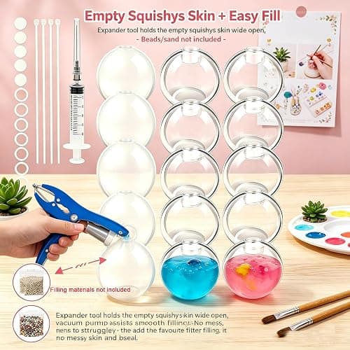 DIY Stress Ball Making Kit for Adults, Empty Squishys Skin with Expander & Vacuum Tool, Complete Squishys Maker Kit for Sensory Fidget Toys (Filling Materials Not Included) thumbnail 8