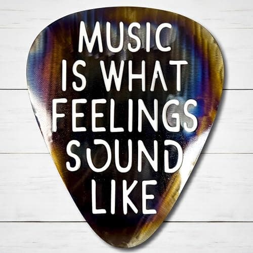 Top Brass Jumbo 16" Metal Guitar Pick Wall Art – “Music Is What Feelings Sound Like” Quote – Steel Wall Décor – Music Room, Studio, or Man Cave Art (Flame Torched) thumbnail 3