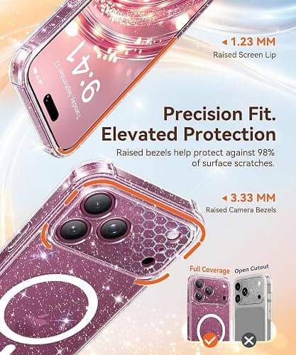BERFY for iPhone 18 Pro Case/iPhone 17 Pro Case for Women 6.3" | Compatible with MagSafe, Shockproof Cute Glitter Clear Phone Case with Screen Protector, Anti-Yellowing,Sparkle Clear thumbnail 7