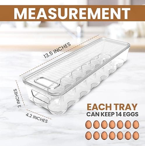 Utopia Home Egg Container With Lid and Handle for Refrigerator Organization- Pack of 2 - Clear Stackable Egg Holder for Kitchen or Pantry Organizers and Storage thumbnail 3