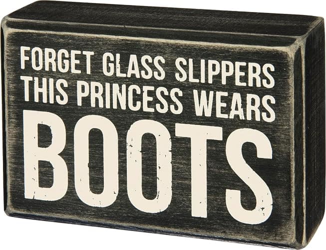 Primitives by Kathy This Princess Wears Boots Box Sign 4.5x3 inches - Image 1