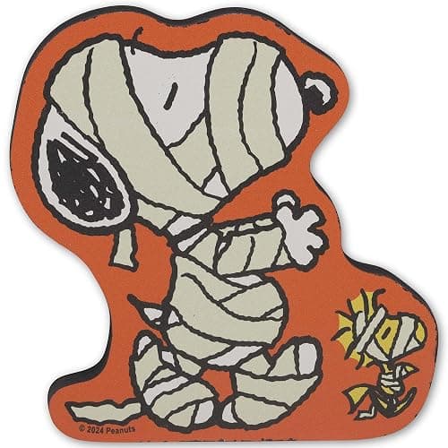 Open Road Brands Peanuts Snoopy and Woodstock Mummies Shelf Sitter Decor - Chunky Wood Block Tabletop Decoration for Halloween - Image 1