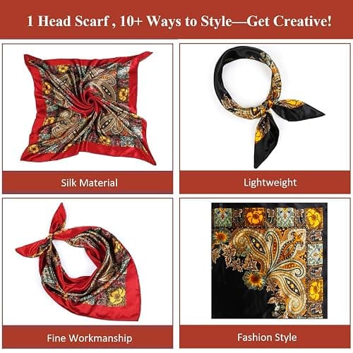 Head Scarf for Women Red Silk Bandana Pirate Costume Accessories, Pirate Head Scarf for Hair Wrapping and Sleeping 35 Inches thumbnail 4