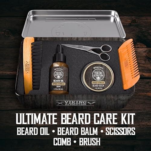 Viking Revolution - Ultimate Beard Kit Spiced Vanilla - Beard Grooming Kit for Men with Beard Brush, Beard Comb, Beard Balm, Beard Oil, Beard and Moustache Scissors - Husband Gifts for Men thumbnail 6