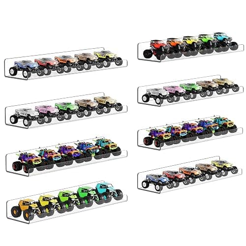 upsimples 8 Pack Acrylic Shelves Wall Organizer and Storage, 15" Display Shelf for Figure, Toy Cars, Perfume, Kids Bookshelf for Bedroom, Nursery, Craft Room, Clear - Image 1