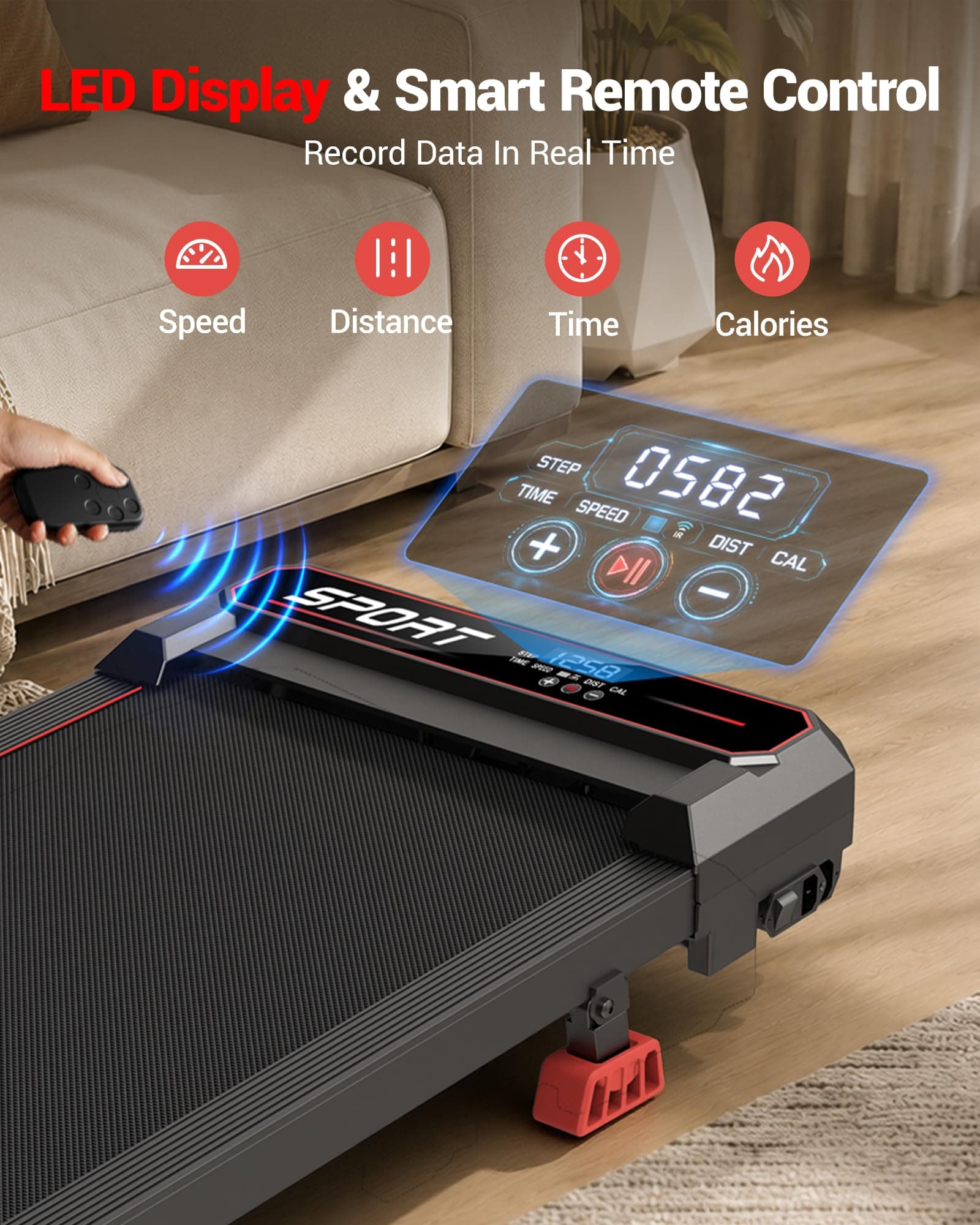 LONTEK 12% Incline Walking Vibration Pad Treadmills for Home, 4 in 1 PortableTreadmill with 120KG Weight Capacity, Under Desk Treadmill with 3.0HP Brushless Quiet | Compact, Foldable, Portable, Under Desk, 0.6-6.2MPH, Quiet 2.5HP, Remote & Digital Display, 330lb Capacity, Home Office Gym thumbnail 8