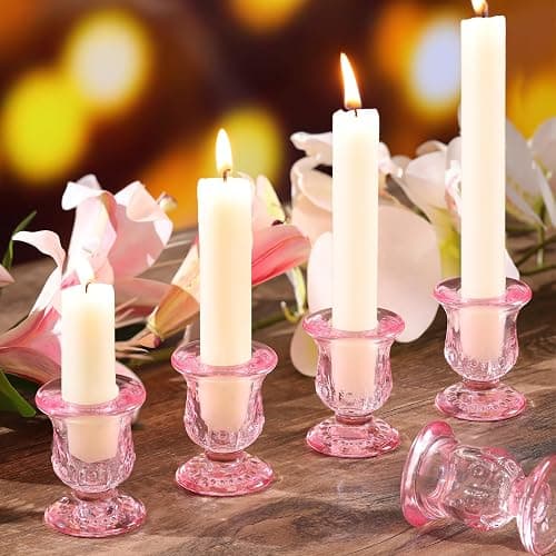 sunnyfuture 10pcs Pink Candlestick Holders, Glass Taper Candle Holders for Table Centerpiece Decor, Wedding, Birthday, Gift thumbnail 7