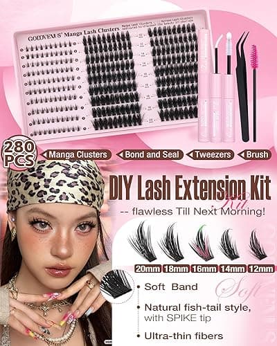 Goddvenus Manga Lash Clusters Kit Natural 280Pcs Cluster Eyelash Extensions Kit Wispy Anime Eyelash Clusters Fairy Fluffy DIY Individual Lash Extensions Kit C Curl 12-20mm thumbnail 5
