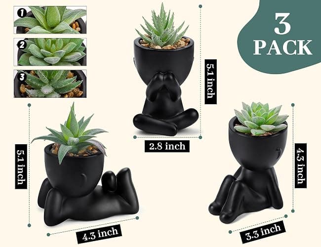 Der Rose 3pcs Fake Succulents Plants Artificial for Black Bathroom Bedroom Home Living Room Halloween Decor Aesthetic Indoor thumbnail 3