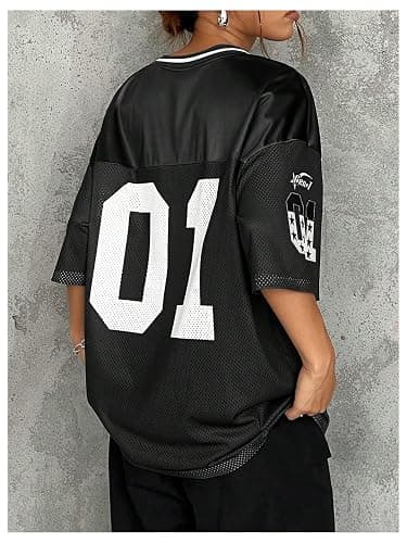 SOLY HUX Jersey Shirts for Women Y2k Graphic Number Oversized Tees V Neck Half Sleeve Cute Soccer Streetwear T Shirt Tops thumbnail 2