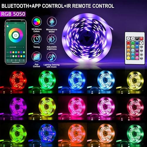 CHARKEE LED Lights 100ft USB-Powered, Music Sync RGB LED Strip Lights for Bedroom/TV Backlight/Gaming Lighting, Color Changing Bluetooth Led Lights IR Remote&App Control thumbnail 7