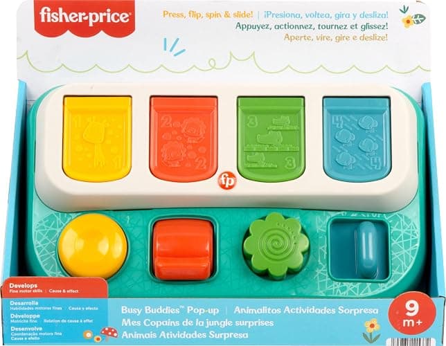 Fisher-Price Baby Early Learning Toy with Fine Motor Activities for Cause-and-Effect Play, Busy Buddies Pop-Up thumbnail 6