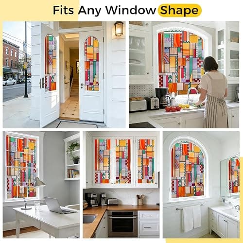 OHTMERU 3D Stained Glass Window Privacy Film, Heat Control UV Blocking Static Cling Decorative Window Film for Bathroom,Front Door,Home Non Adhesive,16.9 x 39.3 inches Autumn Reverie thumbnail 8