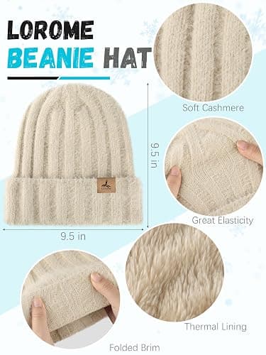 Winter Beanie Hat Scarf Gloves, Warm Fleece Knit Hat Long Scarf Neck Warmer Touch Screen Winter Gloves Set Gifts for Women thumbnail 2