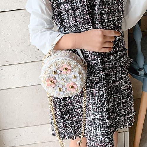 Forwe Little Girls Toddler Crossbody Purse with Pearl Flowers Mini Cute Princess Handbags Shoulder Chain Bag thumbnail 3