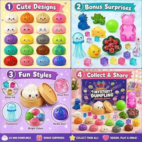 Dumpling Squishies Advent Calendar,24PCS Squishies Mystery Countdown Dumpling Advent Calendar,Mystery Countdown Calendar for Stress Relief ,Sensory Fidget Toy for Adult,Anxiety Relief Hand Relax Gift thumbnail 8