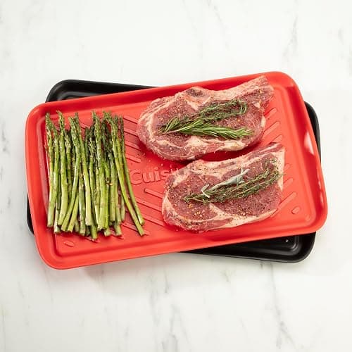 Cuisinart Grilling Prep & Serve Trays, 17x10.5 inch BBQ Tray Safe for Food Handling, 2 Dishwasher Safe Nesting Trays Black & Red, Perfect Grilling Accessories for Cooked & Raw Meat, Fits 6 Burgers thumbnail 2