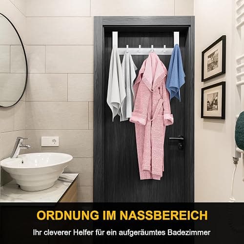 Dohomai Türgarderobe, Weisse Türgarderobe zum Einhängen, Universelle Hochwertige kleiderhaken Tür, Türhakenleiste mit Filz Pads, Stabile Türhaken zum Einhängen - Ohne Kratzer am Tür thumbnail 7