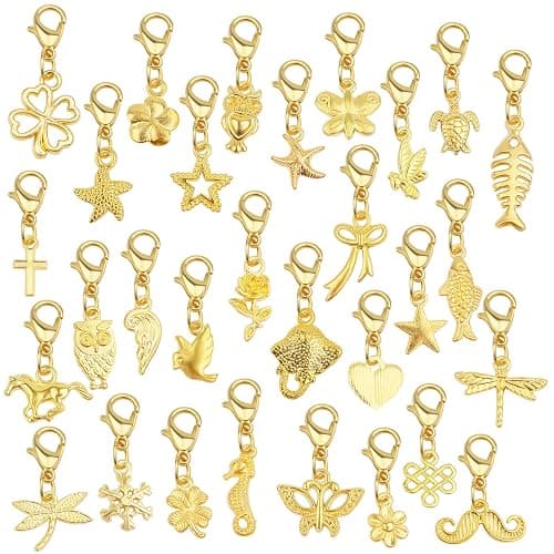 30 Pieces Golden Clip on Charm Pendants Mixed Styles Dangle Charms with Lobster Clasp Craft Supplies for DIY Earrings Jewelry Making Accessories - Image 1