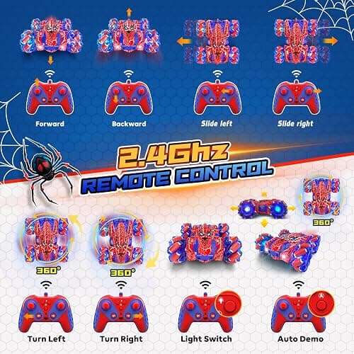 SOGAWEBB Spider Gesture Sensing Remote Control Car, Double Sided RC Cars with Full-Body Light, 2.4GHz Hand Controlled Rechargeable RC Stunt Car Toys for Boys 4 5 6 7 8 9 10 11 12 thumbnail 9