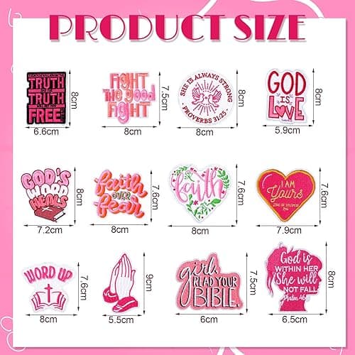 Lyrow 12 Pcs Bible Verse Christian Iron on Patches Religious Jesus Phrase Embroidery Set Christian Sew on Patches for Clothes Uniform Trucker Hat Jackets Jeans Backpack DIY Decorations(Pink Style) thumbnail 3