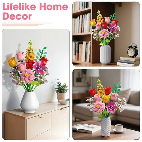 Flower Bouquet Building Blocks Set – 765Pcs DIY Floral Arrangement Toy for Home Office Decor, Birthday Anniversary for Women Girls Kids, Flowers Model Kit for Ages 6+ thumbnail 6