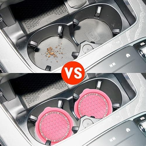 Amooca Car Cup Coaster Universal Non-Slip Cup Holders Bling Crystal Rhinestone Car Interior Accessories 2 Pack Peach Pink thumbnail 5