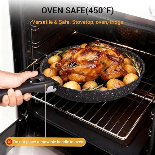 Ammeloo 21 Pcs Pots and Pans Set Non Stick, Ceramic Kitchen Cookware Set with Detachable Handle, Non Toxic Cooking Set for Kitchen, RV, Camping and Fridge, Induction Ready, Dishwasher/Oven Safe, Black thumbnail 8