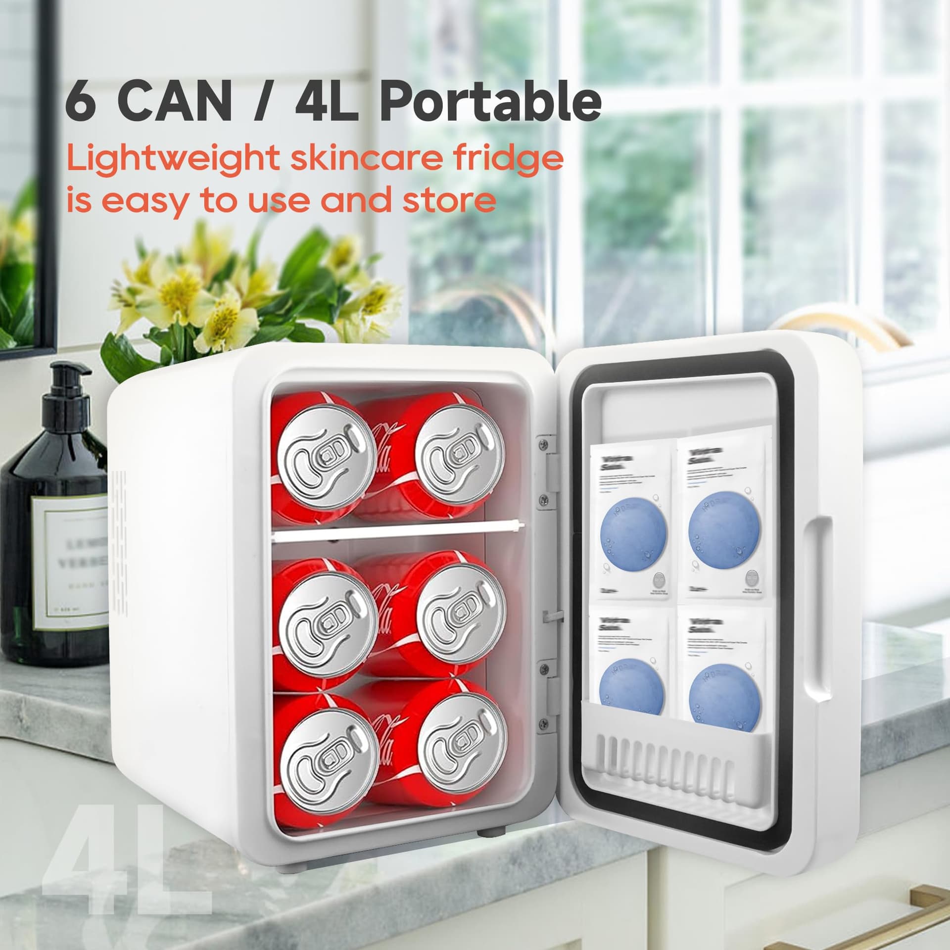 Juturnas Mini refrigerador de maquillaje, nevera para el cuidado de la piel con enfriador o calentador, alimentado por CA/CC, con espejo de luz LED, refrigerador pequeño portátil para cosméticos, thumbnail 7