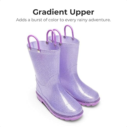 DREAM PAIRS Kids Rain Boots Glitter Boys Girls with Easy-on Handles Sparkly Waterproof Boots Outdoor Playing Rain Boots Unisex-Child thumbnail 2