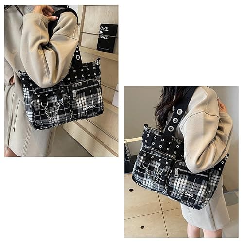 Gothic Tote Bag for Women - Punk Y2K Crossbody Purse, Fashion Grunge Canvas Shoulder Bag for Work & Travel thumbnail 2