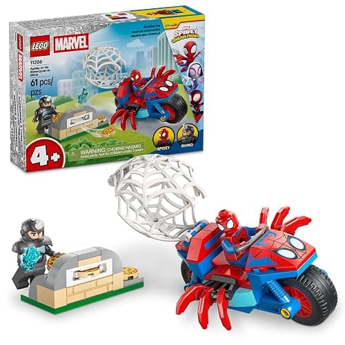 LEGO Marvel Spidey and His Amazing Friends Spidey on his Motorcycle vs. Rhino Building Toy for Kids - Super Hero Pretend Playset for Preschool Boys & Girls, Ages 4+ - Gift Idea for Birthdays - 11206 - Image 1