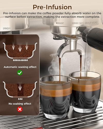COWSAR 20 Bar Espresso Machine with Grinder & Milk Frother Steam Wand, 58mm Expresso Coffee machines, Commercial Stainless Steel Coffee Maker for Cappuccino and Latte, Perfect for Home Café-Pro thumbnail 4